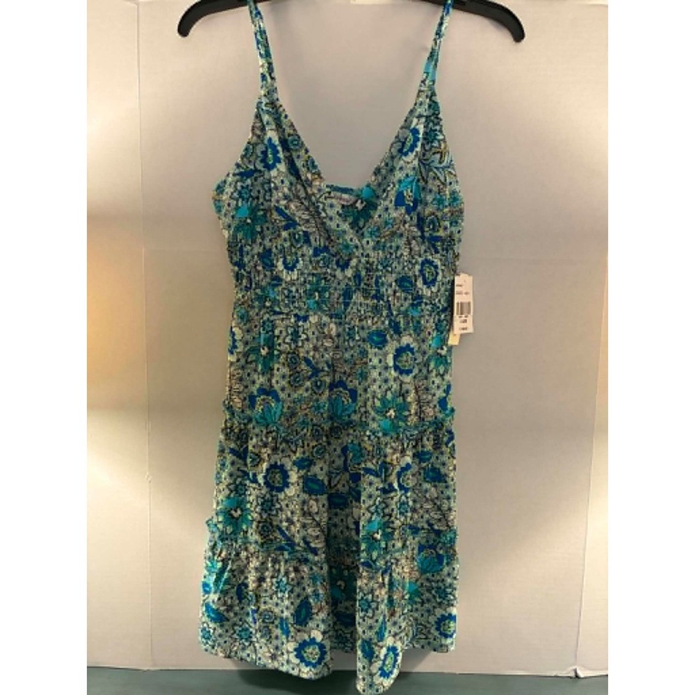 Speechless Teal Blue Floral Paisley Smocked Tiered Mini Dress XL